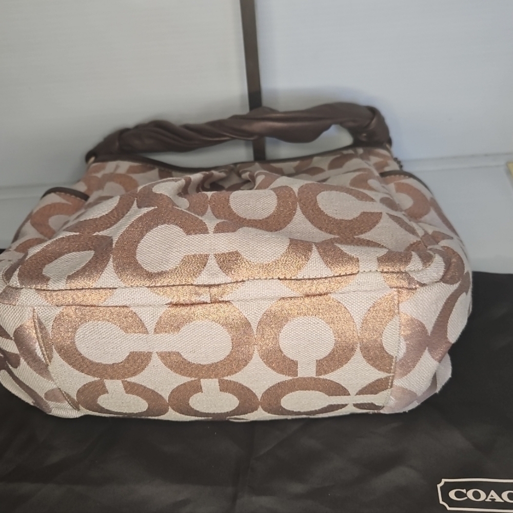 Vintage Coach Parker Op Art Signature C Boho Shoulder Bag in Rose Gold CopperY2K - Picture 8 of 11